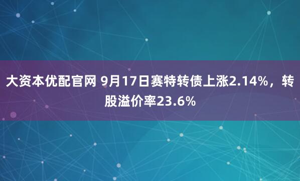 大资本优配官网 9月17日赛特转债上涨2.14%，转股溢价率23.6%