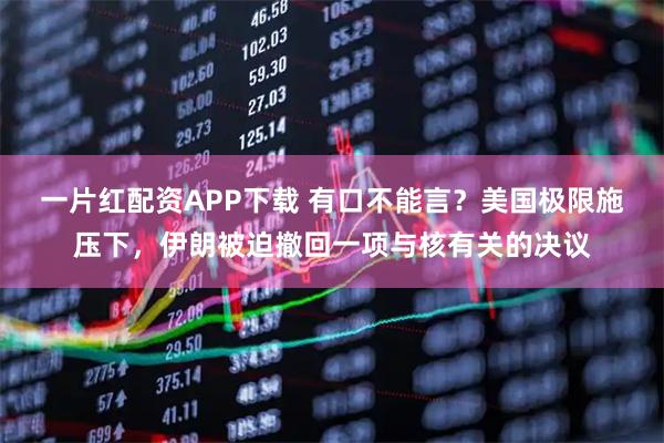 一片红配资APP下载 有口不能言？美国极限施压下，伊朗被迫撤回一项与核有关的决议